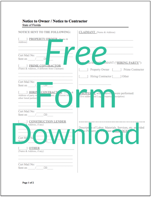 Florida Notice to Owner Form Download